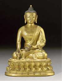 18th Century A Sino-Tibetan gilt-bronze model of Buddha